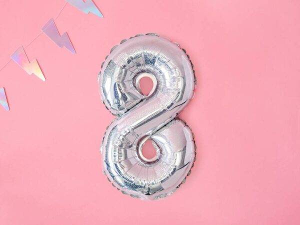Balão de foil "8", 35 cm, holográfico