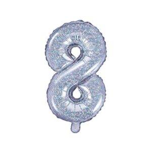 Balão de foil "8", 35 cm, holográfico