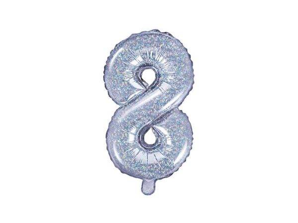 Balão de foil "8", 35 cm, holográfico
