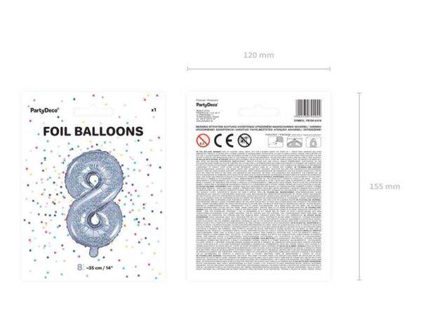 Balão de foil "8", 35 cm, holográfico