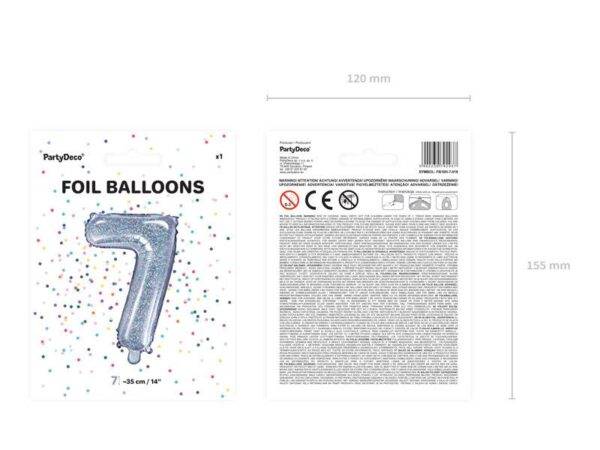 Balão de foil "7", 35 cm, holográfico