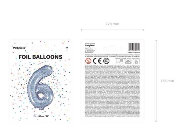 Balão de foil "6", 35 cm, holográfico