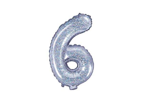Balão de foil "6", 35 cm, holográfico