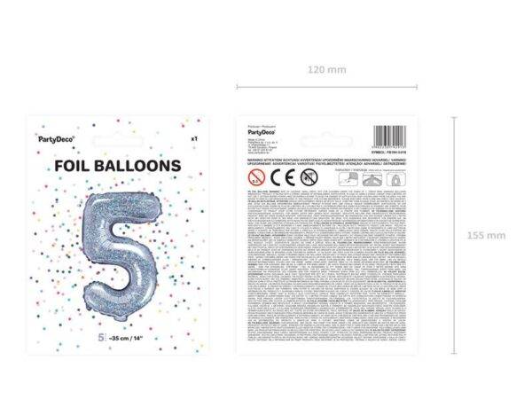Balão de foil "5", 35 cm, holográfico