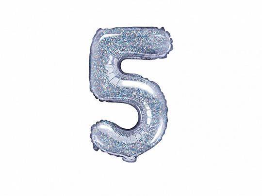 Balão de foil "5", 35 cm, holográfico