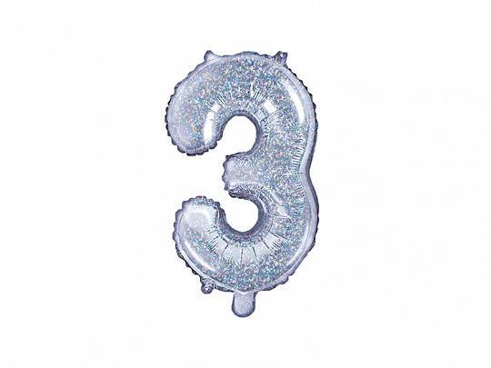 Balão de foil "3", 35 cm, holográfico