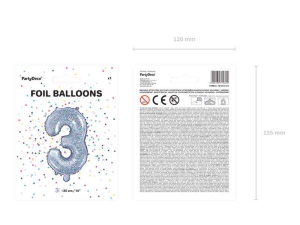 Balão de foil "3", 35 cm, holográfico
