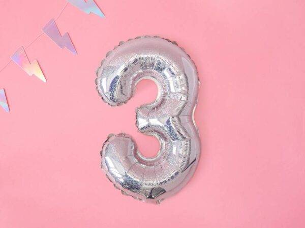 Balão de foil "3", 35 cm, holográfico