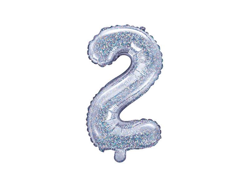 Balão de foil "2", 35 cm, holográfico
