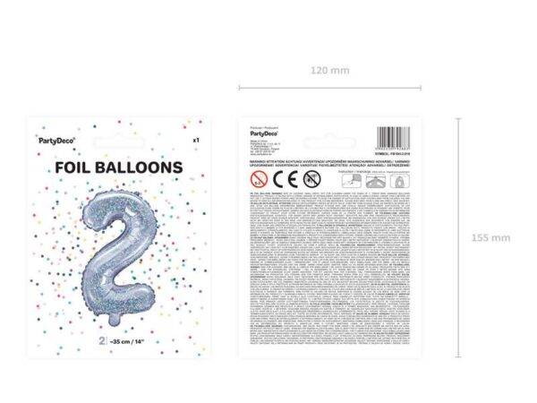 Balão de foil "2", 35 cm, holográfico