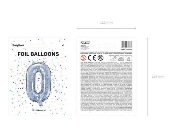 Balão de foil "0", 35 cm, holográfico