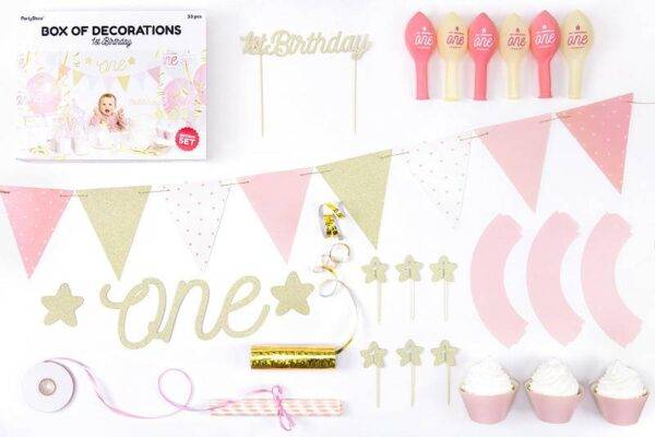 Conjunto de decorações para festas - 1º aniversário, ouro