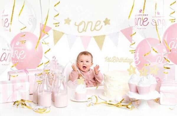 Conjunto de decorações para festas - 1º aniversário, ouro