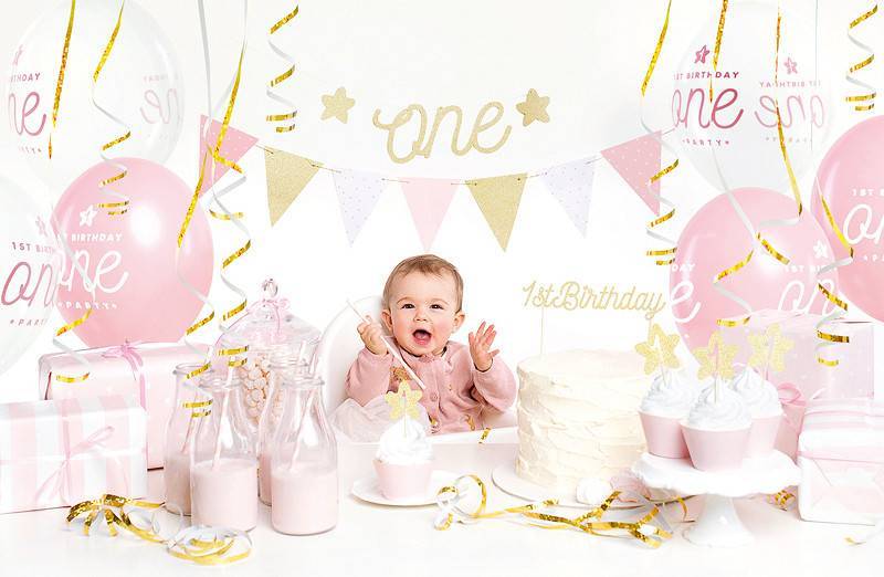 Conjunto de decorações para festas - 1º aniversário, ouro