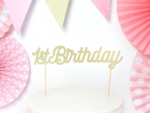 Cupcake toppers 1º aniversário, ouro
