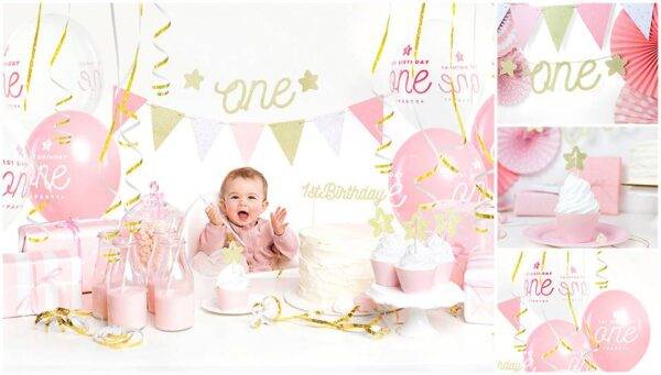 Cupcake toppers 1º aniversário, ouro