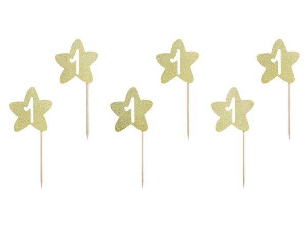 Cupcake toppers 1º aniversário, ouro