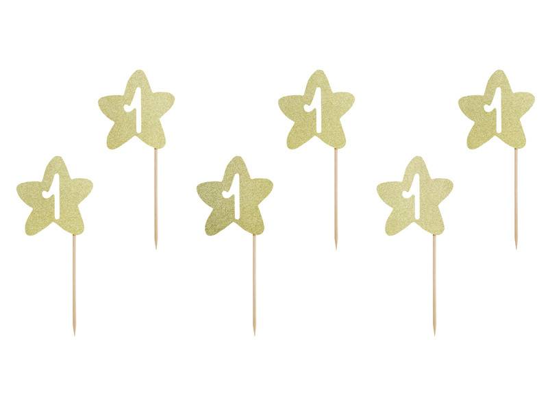 Cupcake toppers 1º aniversário, ouro