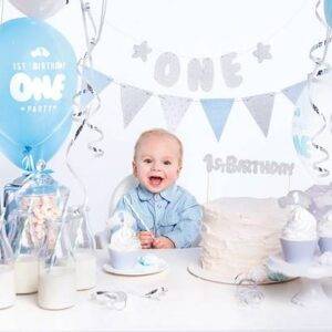 Conjunto de decorações para festas - 1º aniversário, prata