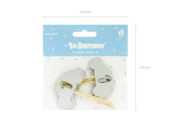Cupcake toppers 1º aniversário, prata