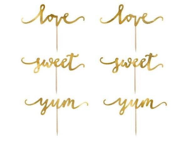 Toppers de cupcake Love, ouro, 13 cm