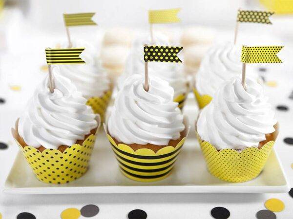 Cupcake Toppers Mini Bandeiras Bee, mix, 7 cm