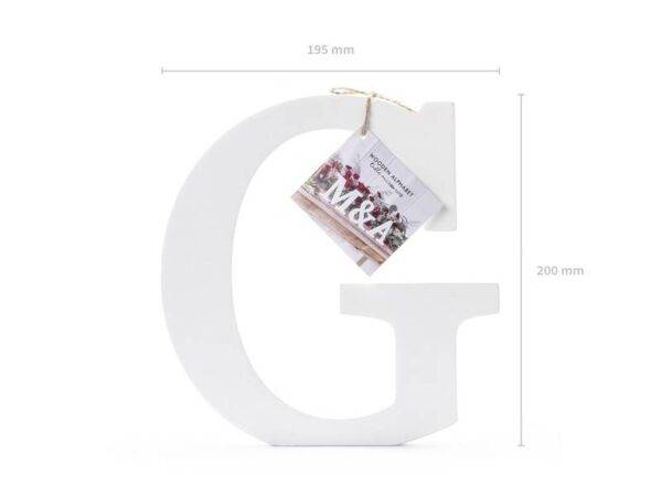 Letra de madeira G, branco, 19,5x20 cm