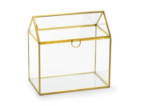 Suporte de cartão de presente em vidro, ouro