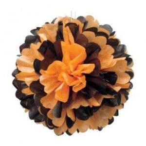 POM POM DECORATIVO PAPEL 14'' PRETO & LARANJA