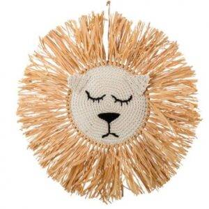 Decoração Pendente Ráfia Cabeça Leão 45 cm