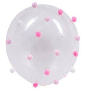 5 Balões Latex 30 cm com PomPons Rosa e Branco