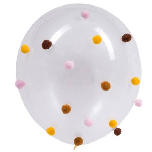 5 Balões Latex 30 cm com PomPons Mostarda, Chocolat