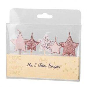 5 VELAS DE ANIVERSÁRIO 7 CM ESTRELAS ROSA GLITTER
