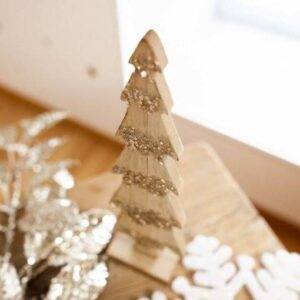 Árvore de Natal Madeira 24 cm com brilhantes ouro
