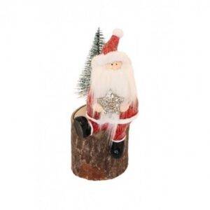 Pai Natal com Barbas sentado tronco madeira 7,5x9x17 cm