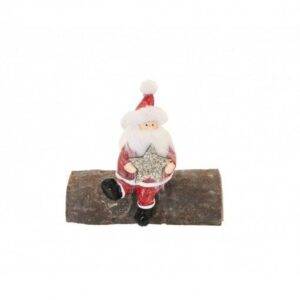 Pai Natal com Barbas sentado tronco madeira 11x4,5x9,5 cm