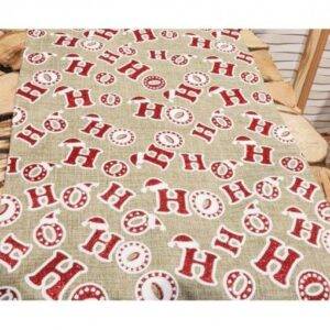 Corredor de mesa de Juta com Glitter Branco e Vermelho HO HO HO 28 cm x 3m