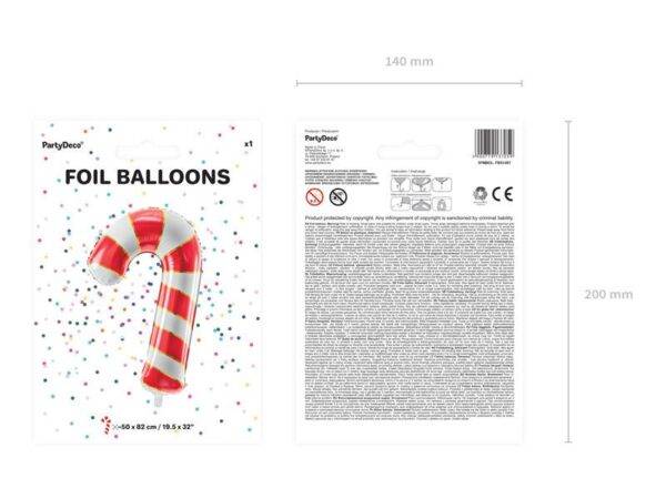 Balão de foil bastão de doces, 50x82 cm, vermelho