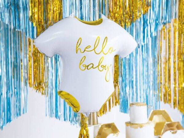 Balão de foil Macacão de bebé - Hello Baby, 51x45 cm, branco