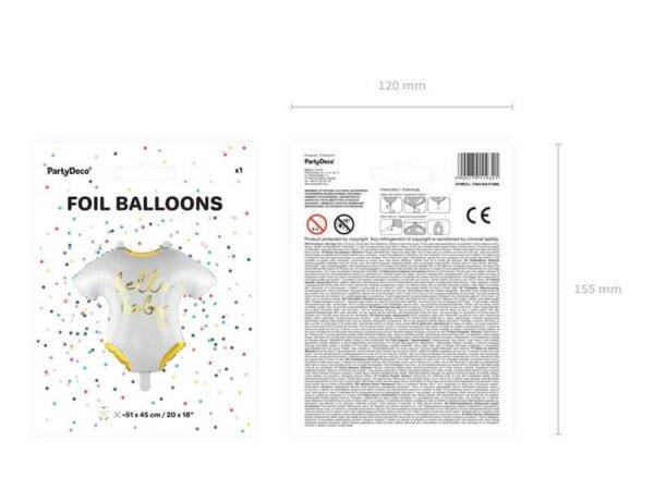 Balão de foil Macacão de bebé - Hello Baby, 51x45 cm, branco