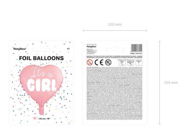 Balão de Foil Coração - É uma menina, 45 cm, rosa claro