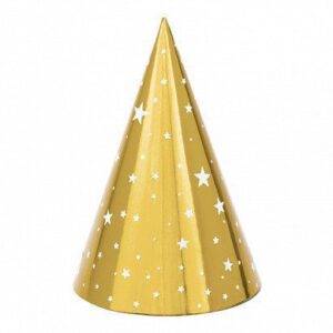 Chapéus de festa Estrelas, ouro, 16 cm