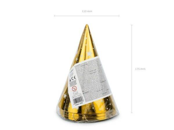 Chapéus de festa Estrelas, ouro, 16 cm