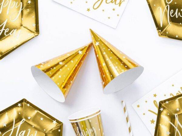 Chapéus de festa Estrelas, ouro, 16 cm