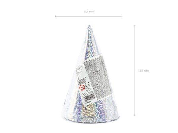 Chapéus de festa holográfica, prata, 16 cm