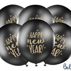 Balloons 30cm, Happy New Balões 30cm, Feliz Ano Novo, Preto Pastel (6 unidades), Pastel Black (6 unid)
