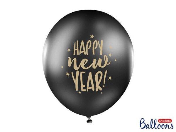 Balloons 30cm, Happy New Balões 30cm, Feliz Ano Novo, Preto Pastel (6 unidades), Pastel Black (6 unid)