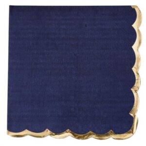 16 GUARDANAPOS 33X33CM AZUL ESCURO 3 FOLHAS REBORDO DOURADO
