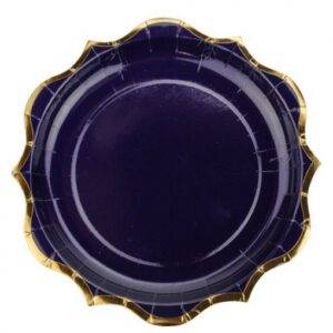 8 PRATOS 23CM AZUL ESCURO REBORDO DOURADO