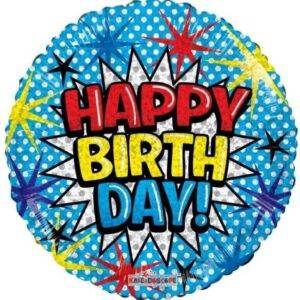 Balão Foil 18" Holográfico Happy Birthday Comic